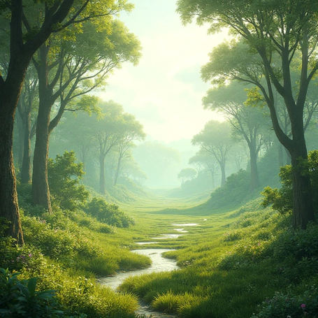 Halblingsweisein Bach schlängelt sich durch ein üppiges Auenland.heit