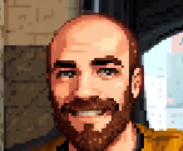 Pixelgrafik von Chris, die den Eindruck erweckt, er käme direkt aus einem 80er Jahre Game Klassiker.