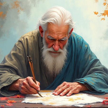 Horatio Claudius Mallifence Ein alter Mann sitzt an einem Tisch und schreibt auf ein Pergament.