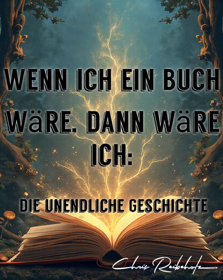 Ein offenes Buch mit strahlendem Licht im Hintergrund und dem Text: "wenn ich ein Buch wäre..."